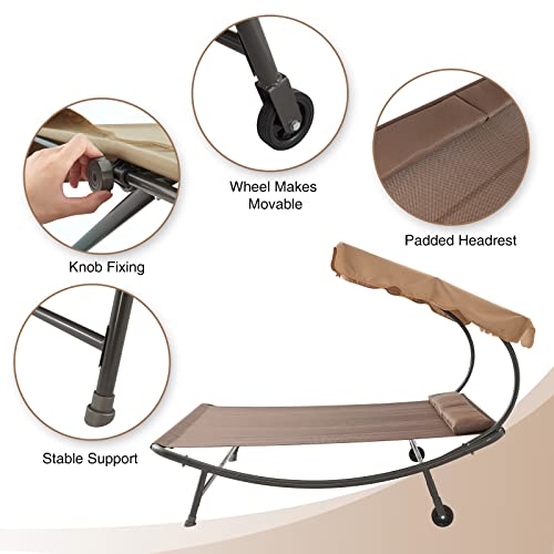 Brown Double Chaise Lounge Bed with Adjustable Canopy