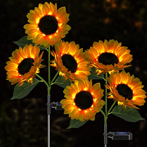 Solar Sunflower Garden Stake Lights, Realistic Flowers, Waterproof
