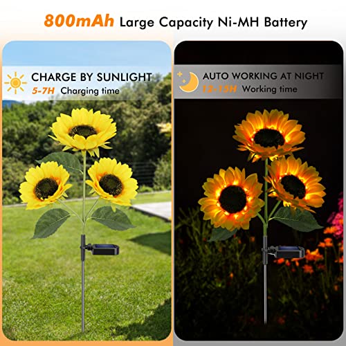 Solar Sunflower Garden Stake Lights, Realistic Flowers, Waterproof