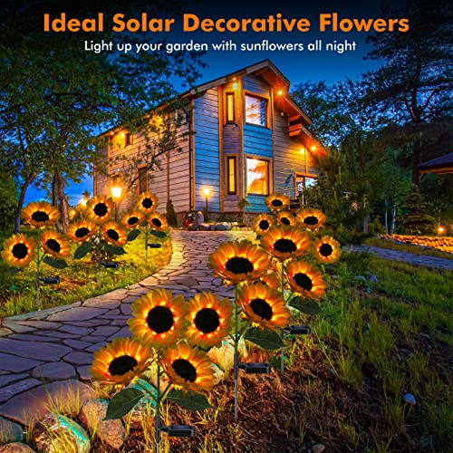 Solar Sunflower Garden Stake Lights, Realistic Flowers, Waterproof