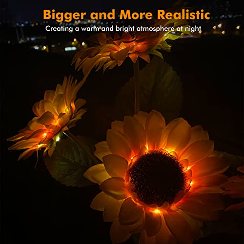 Solar Sunflower Garden Stake Lights, Realistic Flowers, Waterproof