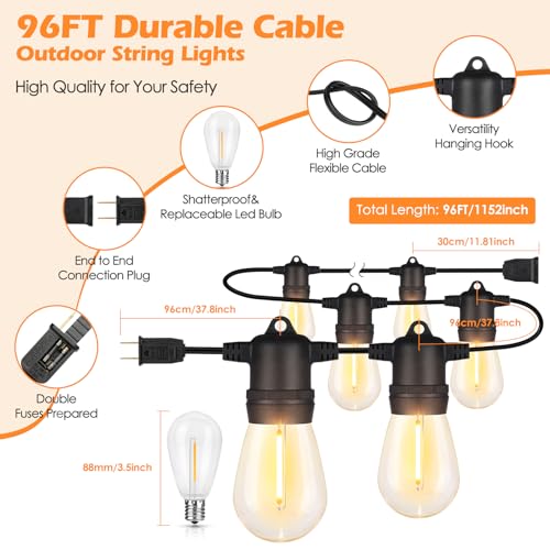 96FT Waterproof LED String Lights for Outdoor Decor