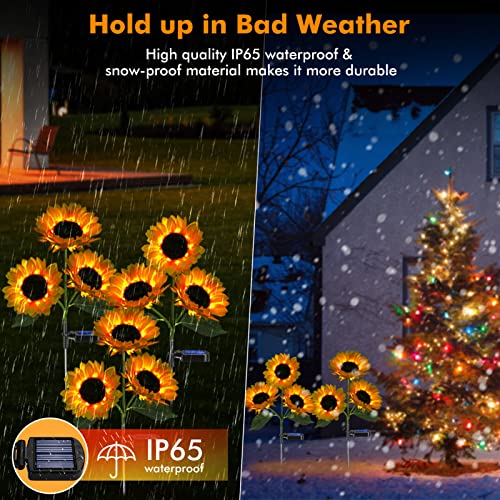 Solar Sunflower Garden Stake Lights, Realistic Flowers, Waterproof