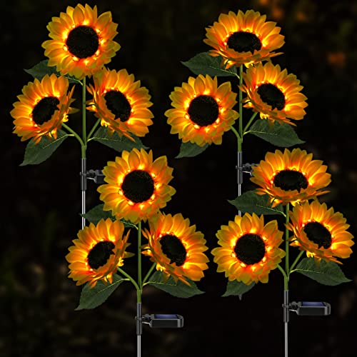 Solar Sunflower Garden Stake Lights, Realistic Flowers, Waterproof
