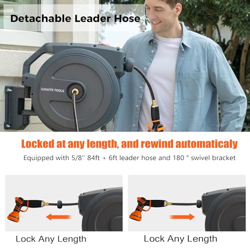 Wall Mounted Giraffe Tools Retractable Hose Reel 90ft