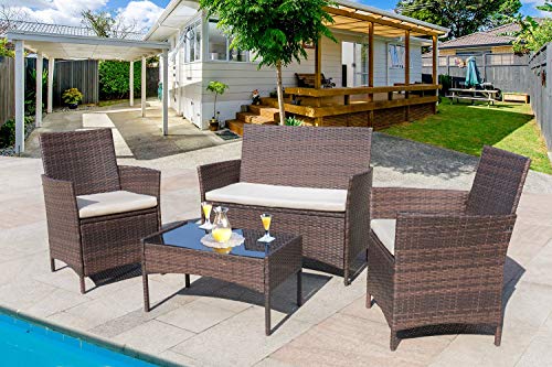 Homall 4-Piece Brown and Beige Outdoor/Indoor Furniture Set