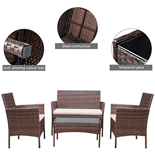 Homall 4-Piece Brown and Beige Outdoor/Indoor Furniture Set