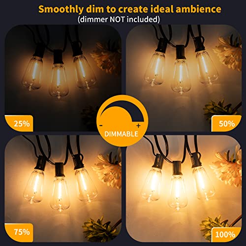 100FT UL Listed Waterproof LED String Lights with 52 Shatterproof Dimmable Bulbs