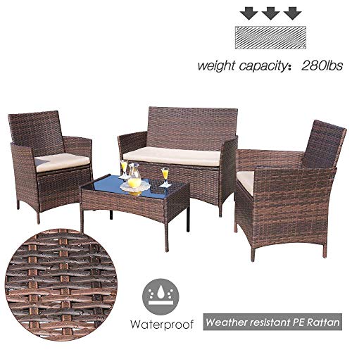 Homall 4-Piece Brown and Beige Outdoor/Indoor Furniture Set