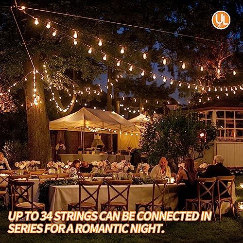 100FT UL Listed Waterproof LED String Lights with 52 Shatterproof Dimmable Bulbs