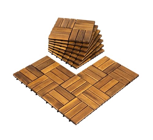 10 Interlocking Acacia Wood Deck Tiles - 12"x12