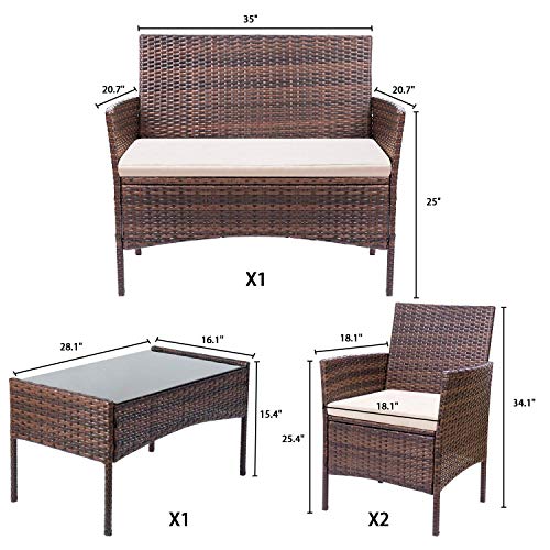 Homall 4-Piece Brown and Beige Outdoor/Indoor Furniture Set