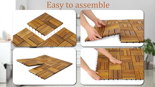 10 Interlocking Acacia Wood Deck Tiles - 12"x12