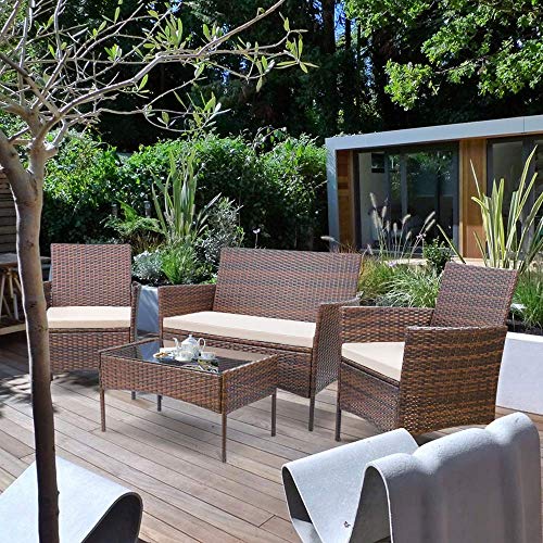 Homall 4-Piece Brown and Beige Outdoor/Indoor Furniture Set