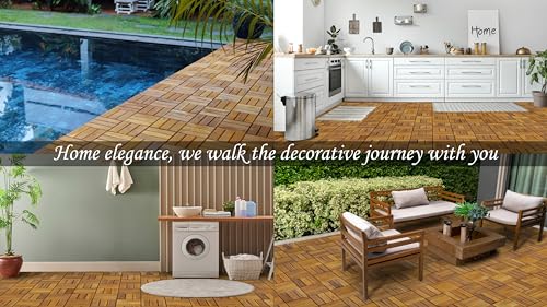 10 Interlocking Acacia Wood Deck Tiles - 12"x12