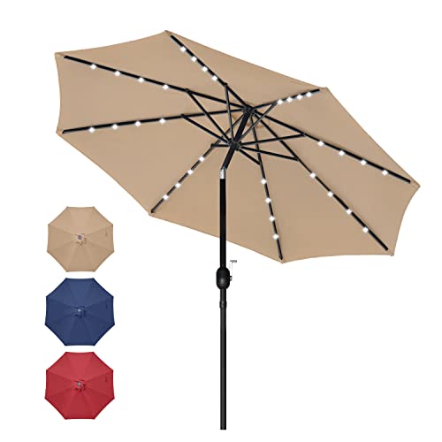 9' Solar Umbrella with 32 LED Lights, Tan