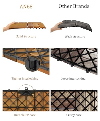 10 Interlocking Acacia Wood Deck Tiles - 12"x12