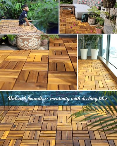 10 Interlocking Acacia Wood Deck Tiles - 12"x12