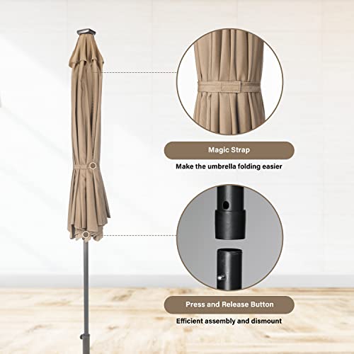 9' Solar Umbrella with 32 LED Lights, Tan