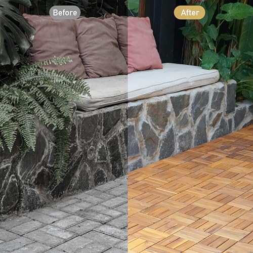 10 Interlocking Acacia Wood Deck Tiles - 12"x12