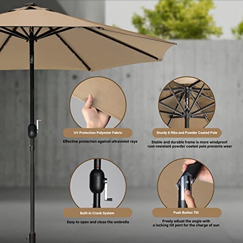 9' Solar Umbrella with 32 LED Lights, Tan