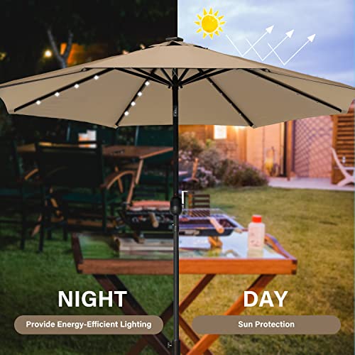 9' Solar Umbrella with 32 LED Lights, Tan