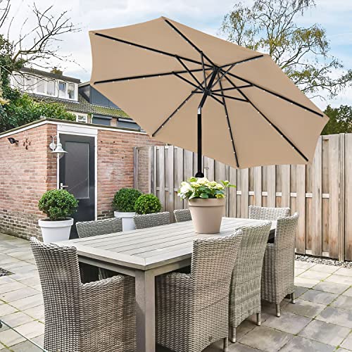 9' Solar Umbrella with 32 LED Lights, Tan