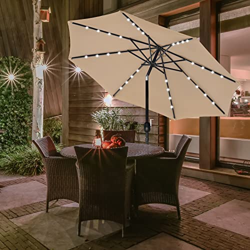9' Solar Umbrella with 32 LED Lights, Tan