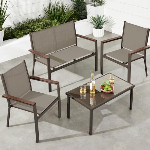 4-Piece Outdoor Textilene Patio Set - Loveseat, Coffee Table