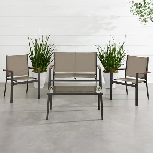 Best Choice Products 4-Piece Outdoor Textilene Patio Conversation Set, Backyard Furniture w/Loveseat, Coffee Table, Steel Frame - Brown/Brown