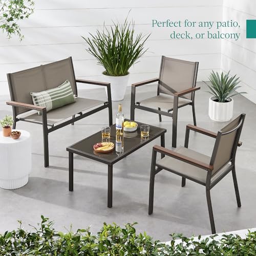 Best Choice Products 4-Piece Outdoor Textilene Patio Conversation Set, Backyard Furniture w/Loveseat, Coffee Table, Steel Frame - Brown/Brown