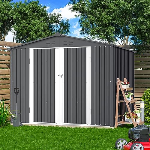SUNCROWN Outdoor Garden Storage Shed 6X8 FT Yard Storage Tool with Hinged Door for Lawn Equipment, for Garden Backyard, Grey