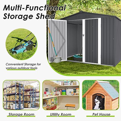 SUNCROWN Outdoor Garden Storage Shed 6X8 FT Yard Storage Tool with Hinged Door for Lawn Equipment, for Garden Backyard, Grey