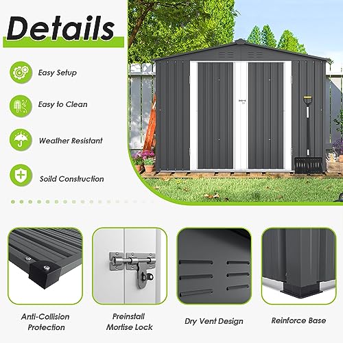 SUNCROWN Outdoor Garden Storage Shed 6X8 FT Yard Storage Tool with Hinged Door for Lawn Equipment, for Garden Backyard, Grey