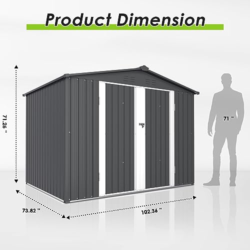 SUNCROWN Outdoor Garden Storage Shed 6X8 FT Yard Storage Tool with Hinged Door for Lawn Equipment, for Garden Backyard, Grey