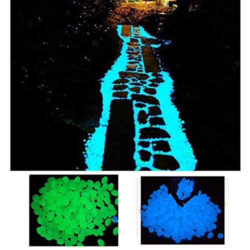 Glow in The Dark Pebbles (500pcs White Glows Blue) - Indoor Outdoor Garden Stones Moonlight Yard Plant Decorations Fish Tank Aquarium Rocks Solar Backyard LED Decor