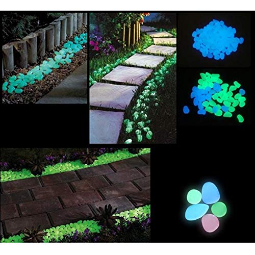 Glow in The Dark Pebbles (500pcs White Glows Blue) - Indoor Outdoor Garden Stones Moonlight Yard Plant Decorations Fish Tank Aquarium Rocks Solar Backyard LED Decor