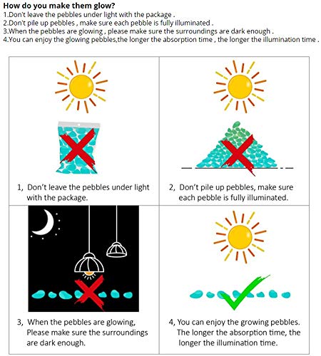 Glow in The Dark Pebbles (500pcs White Glows Blue) - Indoor Outdoor Garden Stones Moonlight Yard Plant Decorations Fish Tank Aquarium Rocks Solar Backyard LED Decor