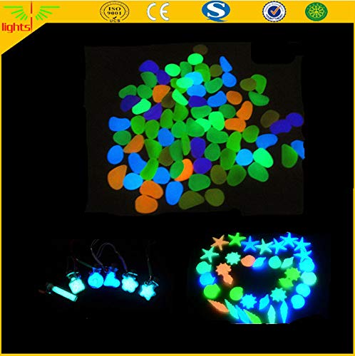 Glow in The Dark Pebbles (500pcs White Glows Blue) - Indoor Outdoor Garden Stones Moonlight Yard Plant Decorations Fish Tank Aquarium Rocks Solar Backyard LED Decor