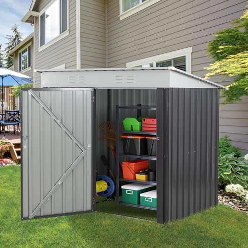 Vongrasig 6 x 4 x 6 FT Outdoor Storage Shed Clearance with Lockable Door Metal Garden Shed Steel Anti-Corrosion Storage House Waterproof Tool Shed for Backyard Patio, Lawn and Garden (Dark Gray)