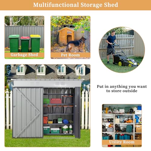 Vongrasig 6 x 4 x 6 FT Outdoor Storage Shed Clearance with Lockable Door Metal Garden Shed Steel Anti-Corrosion Storage House Waterproof Tool Shed for Backyard Patio, Lawn and Garden (Dark Gray)
