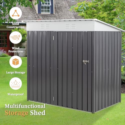 Vongrasig 6 x 4 x 6 FT Outdoor Storage Shed Clearance with Lockable Door Metal Garden Shed Steel Anti-Corrosion Storage House Waterproof Tool Shed for Backyard Patio, Lawn and Garden (Dark Gray)