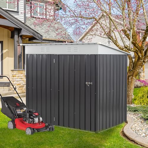 Vongrasig 6 x 4 x 6 FT Outdoor Storage Shed Clearance with Lockable Door Metal Garden Shed Steel Anti-Corrosion Storage House Waterproof Tool Shed for Backyard Patio, Lawn and Garden (Dark Gray)