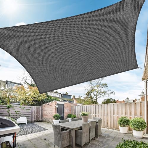 Duerer Sun Shade Sail Canopy 10' x 13' Rectangle, 95% UV Block, Permeable 185GSM Sail Shade Cover for Patio, Garden, Pergola, Backyard, Outdoor Facility & Activities -Anthracite