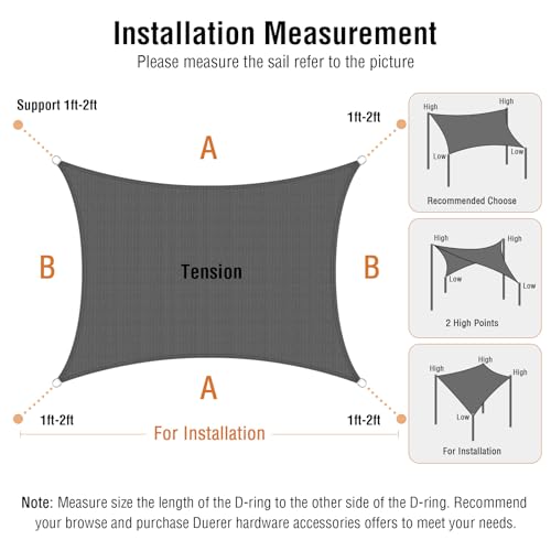 Duerer Sun Shade Sail Canopy 10' x 13' Rectangle, 95% UV Block, Permeable 185GSM Sail Shade Cover for Patio, Garden, Pergola, Backyard, Outdoor Facility & Activities -Anthracite
