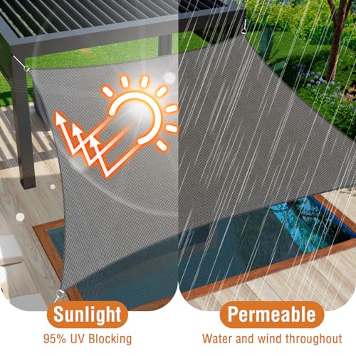 Duerer Sun Shade Sail Canopy 10' x 13' Rectangle, 95% UV Block, Permeable 185GSM Sail Shade Cover for Patio, Garden, Pergola, Backyard, Outdoor Facility & Activities -Anthracite