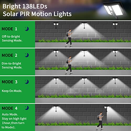 138LEDs Solar Barn Lights with Motion Sensor, 4 Modes