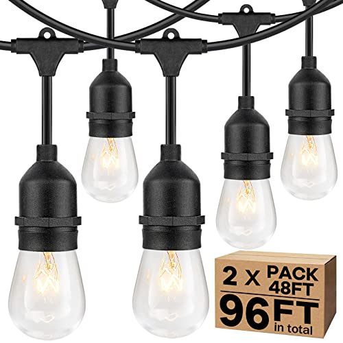 2-Pack Commercial Grade Outdoor String Lights with Dimmable Bulbs