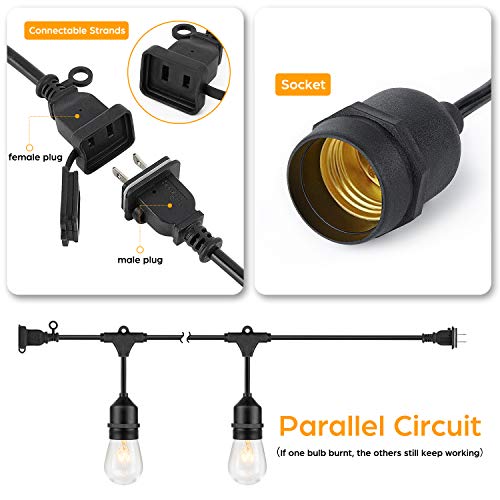 2-Pack Commercial Grade Outdoor String Lights with Dimmable Bulbs