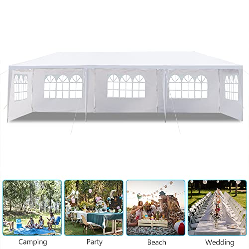 SEALAMB 10x30 FT Heavy Duty Gazebo Canopy Party Tent, Durable Waterproof Pe Cloth, Outdoor Patio Party Tent Wedding Tents with 5 Removable Sidewalls for Backyard and Garden